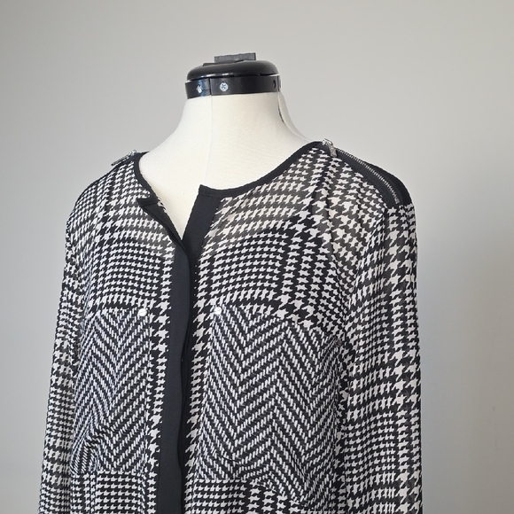 ✨ Michael Michael Kors Black & White Plaid Chiffon Dress with Slip – Size M ✨ - Picture 3 of 12